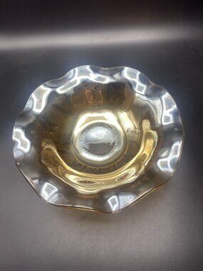 Jeanette Glass Iris & Herringbone  Iridescent Wavy Bowl